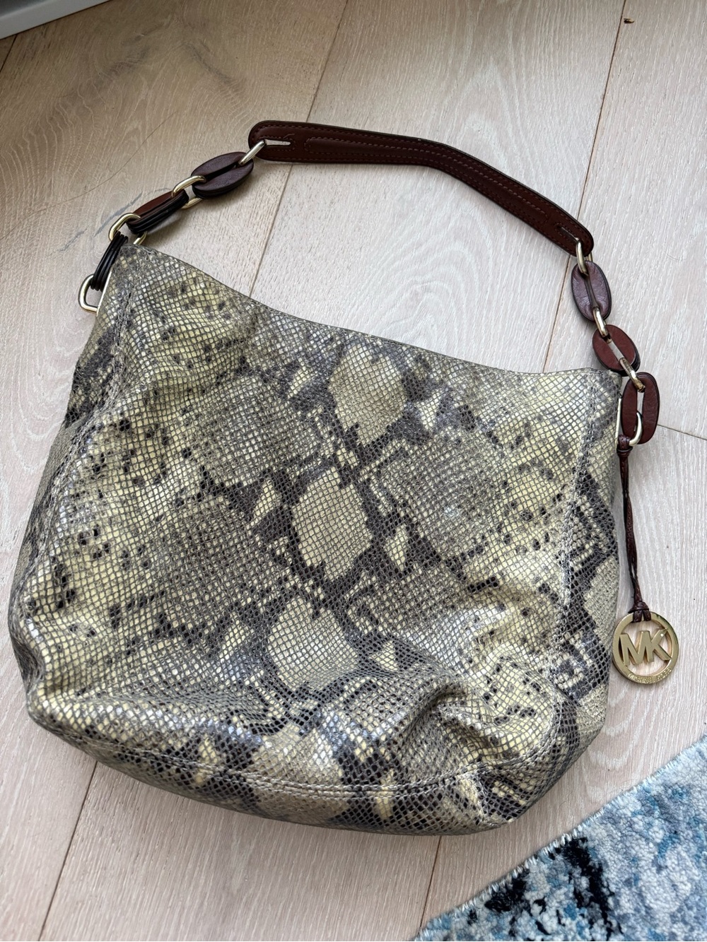 Michael Kors Snakeskin Hobo Bag With Brown Leather straps
